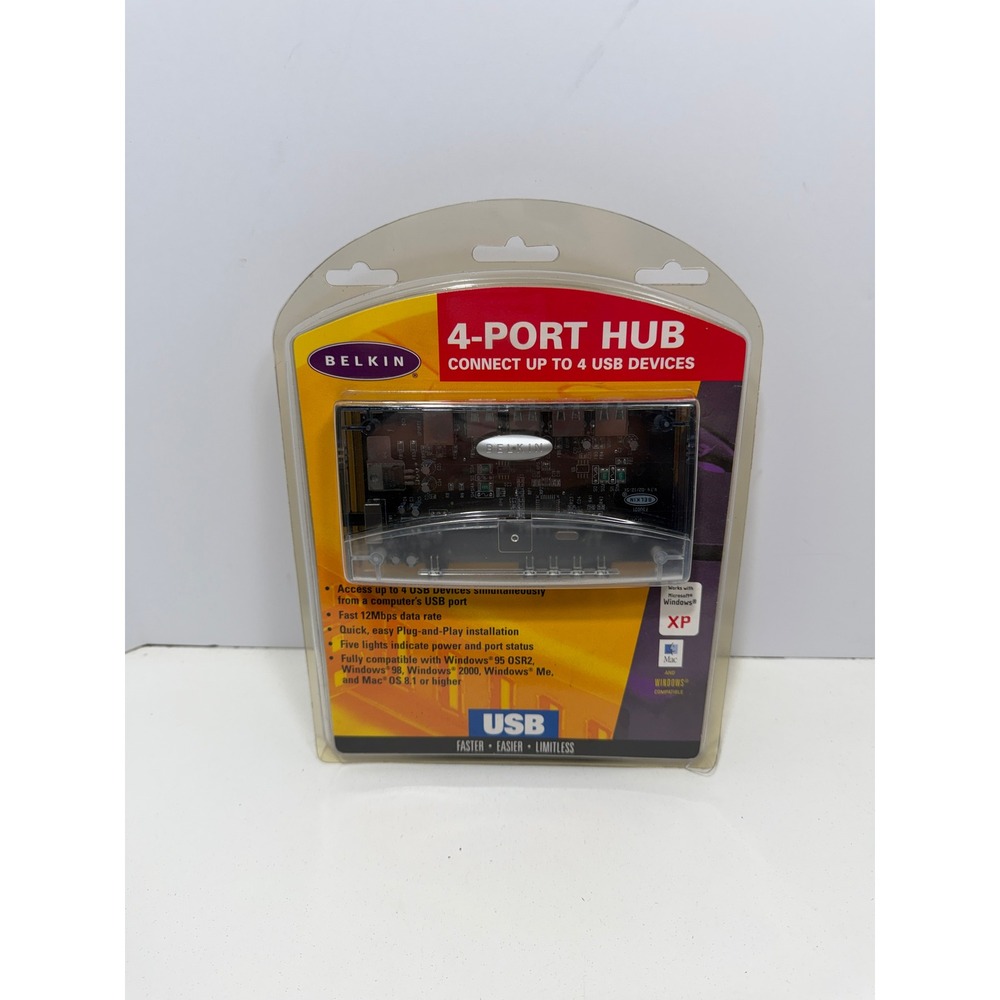 Belkin 4-Port USB Hub F5U021 Clear 12Mbps Windows XP Mac OS New Sealed